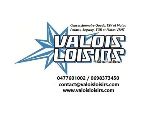 Logo de Valois Loisirs avec coordonnées et étoiles stylisées.