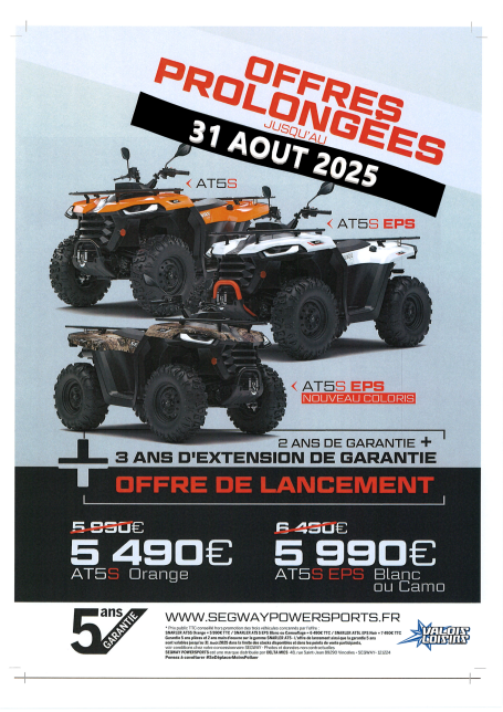 Offre promotionnelle pour des quads avec des prix et une date de fin d'offre.